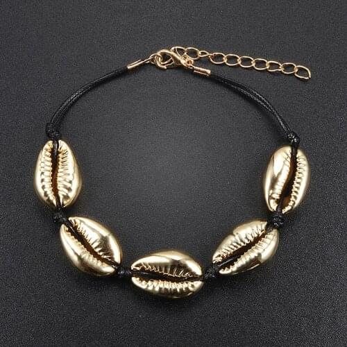 Fashion Women Boho Cowrie Conch Shell Pendant Bracelet Hand Knit Rope Natural Seashell Ocean Beach Adjustable Bracelets Jewelry