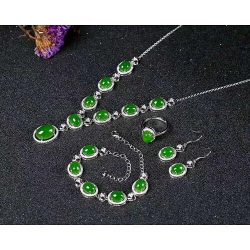 Hetian Biyu Silver set four-piece set Jasper egg noodle set j12