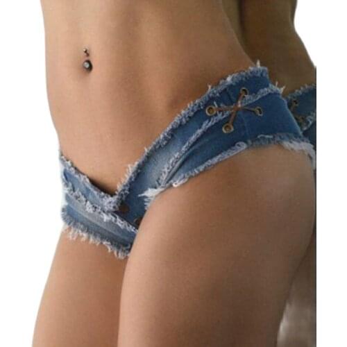 New Summer Womens Sexy Mini Thong Denim Shorts Ultra Short Nightclub