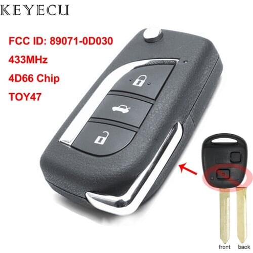 Keyecu Upgraded Remote Key Fob 433MHz 4D66 Chip for Toyota Yaris Avensis Corolla FCC ID: 89071-0D030