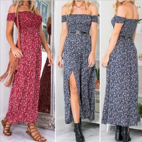 Summer Dress Women Strapless Beach Sundresses Vintage Bohemian Maxi Long Dresses Robe Femme Boho Floral Print Vestido De Mujer
