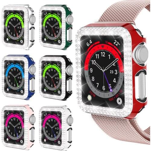 Full Screen Protector Bumper 6D Dazzling Carving PC Double Row Diamond Protective Case for Apple Watch 38mm 40mm 42/44mm IWatch