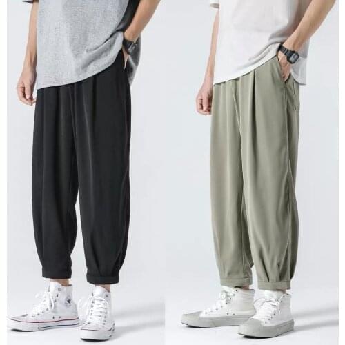 Casual Pants Mens Trousers Summer Solid Color Harem Pants Loose Korean Version Student Ankle-Length Pants