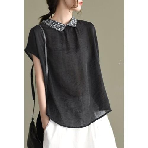 New Women Shirts Summer 21Mori Girl Style Solid Color Loose After Single-Breasted Female Asymmetric Fucal Tops