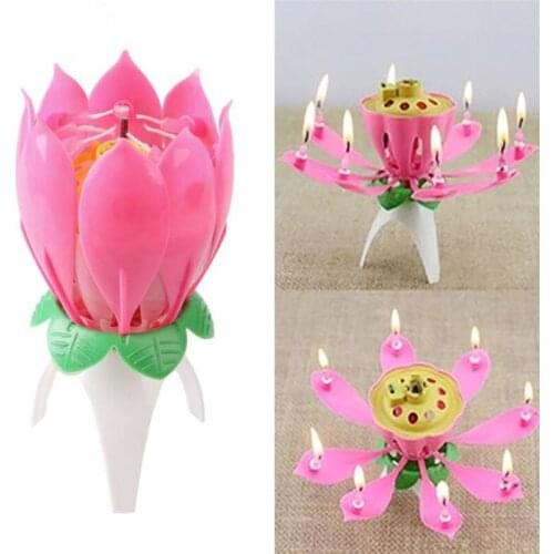 DIY Multicolor Rotating Lotus Cake Candle Electronic Music Candle Birthday Wedding Cake Decoration For Kids Gift Party