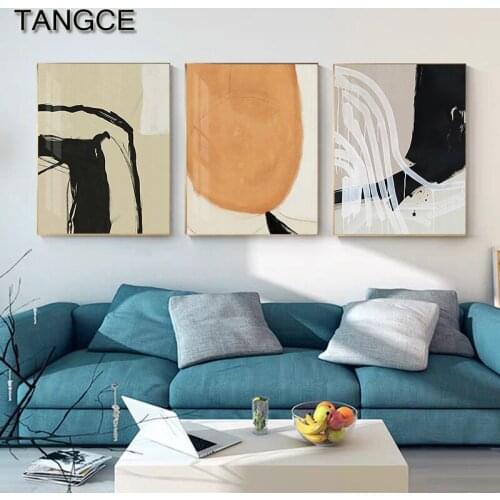 Nordic Black White Color Canvas Poster Abstract Minimalism Orange Print Painting Nordic Style Wall Picture Modern Bedroom Decor
