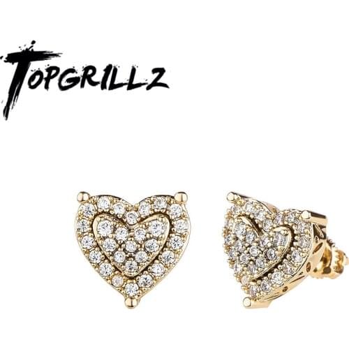 TOPGRILLZ 2021 New Iced Cubic Zirconia Heart Stud Earrings Full Iced Out Micro Pave Cubic Zirconia Jewelry For Gift Minimalist