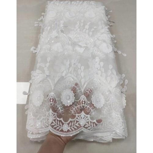 Pure white african embroidery tulle lace fabric 2020 high quality french net lace with sequins for wedding 5yards