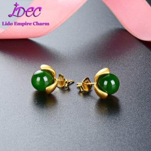 Fashion S925 Sterling Silver Jasper Womens Ear Studs Alluvial Gold Flower Earing Placer Gold Earrings Fine Jewelry Party