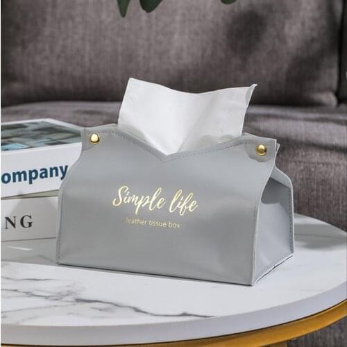 PU Leather Desktop Tissue Box Case Rectangular V Mouth Hasp Pumping Paper Storage Container Home Office Durable Napkin Holder