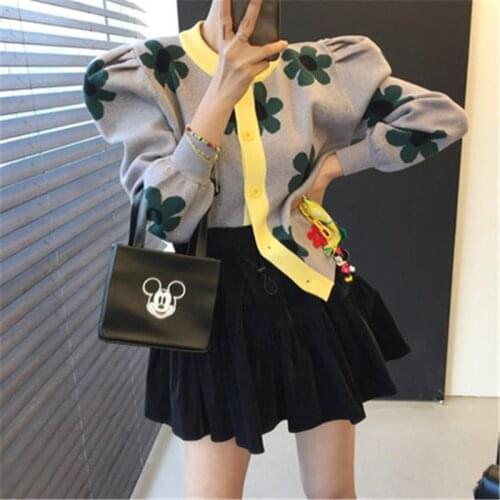 Fashion Floral Print Carigan Women Korean Long Sleeve Kintted Sweater Carigans Woman Autumn Winter Tops 2020 New Arrival