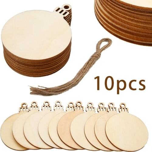 10pcs New Year Decor Wooden Round Baubles Tags Balls Decorations Art Craft Ornaments DIY Wedding Party Festival Hanging Decors