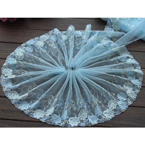 2 Yards Lace Trim Light Blue Flower Embroidered Tulle Lace 7.87 Inches Wide High Quality