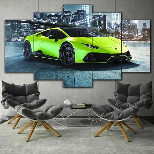 5 Piece Canvas Wall Lamborghini Huracan Green Super Car Home Decoration Living Room Bed Room Image Dining Room Mural