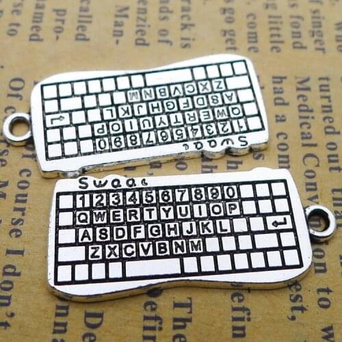 Newest 8Pcs 13*30mm Antique Silver Plated Alloy Computer Keyboard Charms Pendant Accessories Charms For Diy Jewelry Making