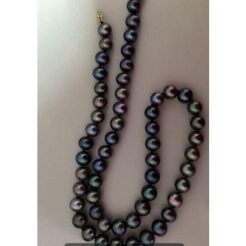 9-10mm tahitian peacock green red multicolor pearl necklace 19inch 14k