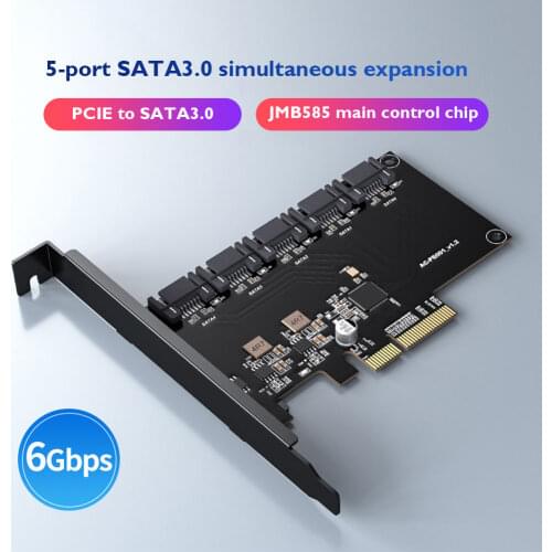 6Gbps SATA PCIE Adapter 5 Ports SATA 3.0 to PCIE X4 X8 X16 Expansion Card SSD HDD Hard Drive Converter Adapter Box