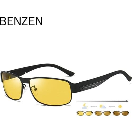 BENZEN Night Vision Goggles Men Day And Night Driving Glasses Male Vintage Aluminum Polarized Photochromic Sunglasses UV400 9516