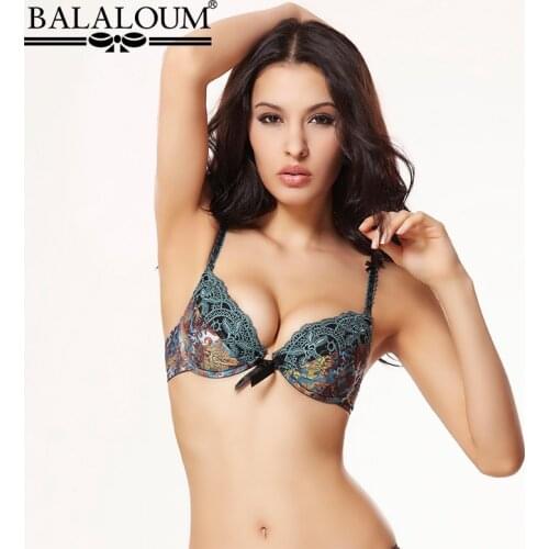 BALALOUM Comfortable Women Sexy Bra Brassiere Flower Print Lace Embroidery 3/4 Cup Push Up Bowknot Lingerie Underwear 3 Colors