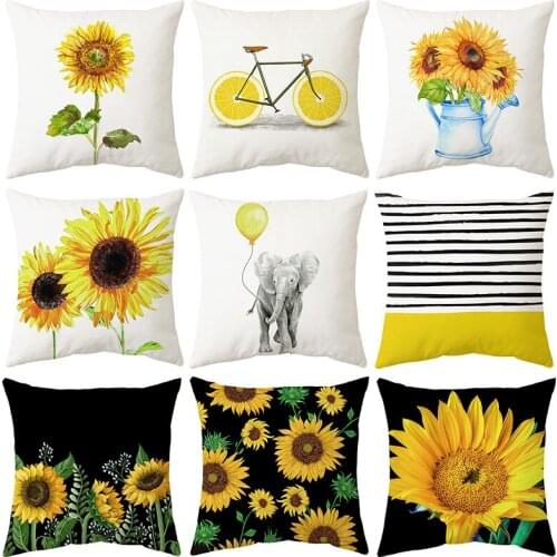 45x45cm Yellow Sunflower Cushion Cover Pillow Case Pillow Cover Simplicity Bicycle Sunflower Sofa Chair Pillow Case Home Decor