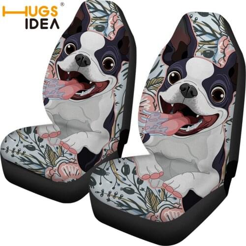 HUGSIDEA 2Pcs Printing Boston Terriers Car Seat Cover Bulldog Car Front Seat Sheet Automotive Seat Cover Car Interior Decor