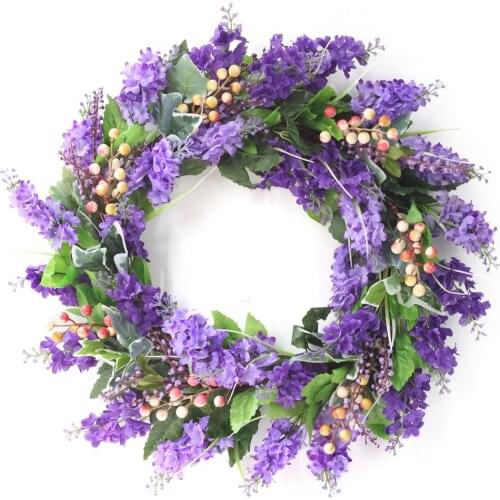 Flower Garland Wreath Festive Ornaments Wall Decoration Party Decor Gift Round-shaped Silk Cloth Elegant Lavender Wreaths