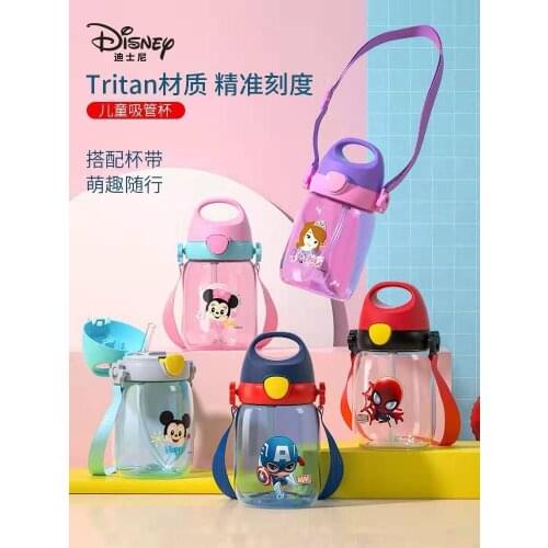 Disney Marvel Tritan PP Water Cup For Child Straw Plastic Cup Straight Drink Cup Students Mickey Baby Water Bottle For Kids