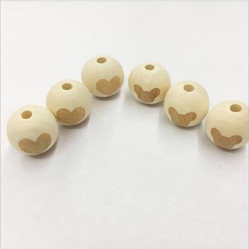 DIY 20pcs Wood Heart elephant pattern Wooden Bead Round Baby Pacifier Clip Accessories
