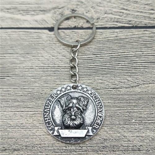 Elfin Vintage Schnauzer Keychains Antique Silver Plated Schnauzer Key Chains Keyrings Pet Dog Jewellery