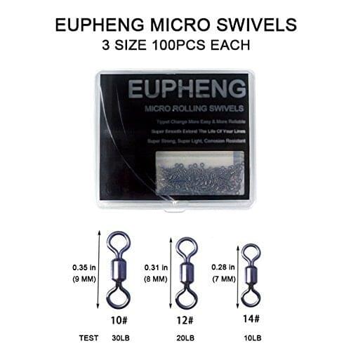 Eupheng 150pcs/pack Micro Swivels Fly Fishing Carp Fishing Easy Tippet change, Extend Life of Lines, Super Strong Light Smooth