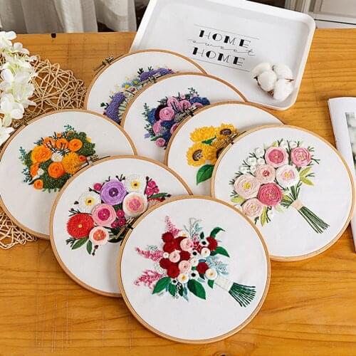 DIY Europe Embroidery Flower Pattern Handcraft Needlework Cross Stitch Kit Cotton Embroidery Painting Embroidery Hoop Home Decor