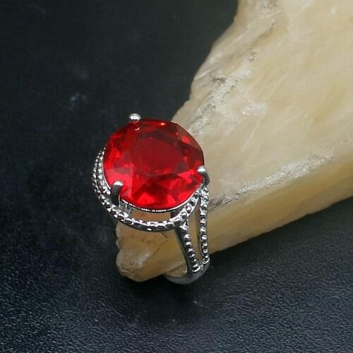 Gemstonefactory Jewelry Big Promotion Single Unique 925 Silver Gushing Red Garnet Women Men Gifts Band Rings 7# 20212916
