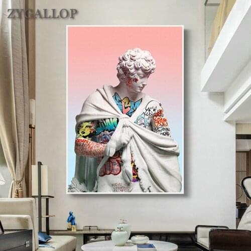 Vaporwave Art Posters Sculpture of David Canvas Painting Creative Graffiti David Sculpture Wall Pictures for Living Room Decor