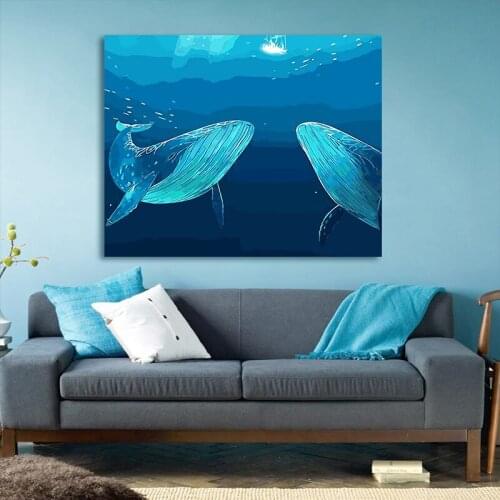 Blue sea shark whale dolphin oil painting DIY painting digital art painting digital family hotel decorative painting