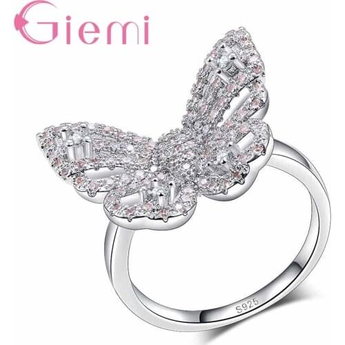Top Selling Cute Women/Girls Austrian Butterfly Crystal Rings 925 Sterling Silver Bijoux For Women Romantic Fashion Ring