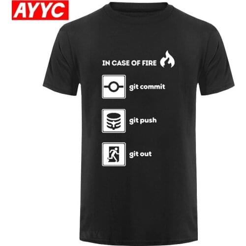 Summer New 100% Cotton Top Quality Funny O Neck Programmer Shirt In Case of Fire Git Commit Push Out Graphic T Shirts EU Size