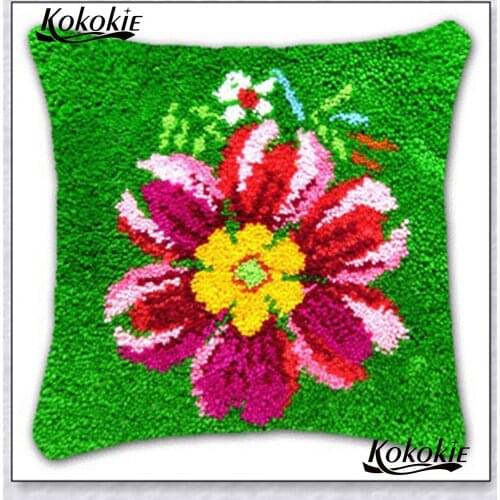 Latch hook rug kits cotton embroidery yarn flower carpet cushion Patchwork Pillowcase Cross stitch sets sale diy needlework