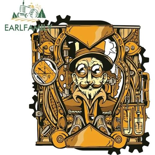 EARLFAMILY 13cm x 11cm for Steampunk Character Funny Car Sticker Air Conditioner Refrigerator Decal Sunscreen Occlusion Scratch