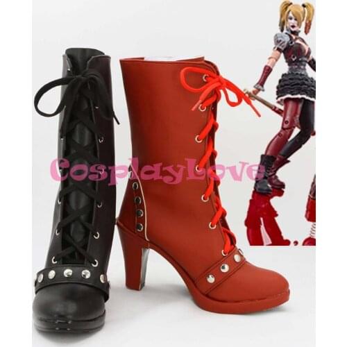 Newest Custom Made American Movie Black and Red Cosplay Arkham Asylum Harley Shoes