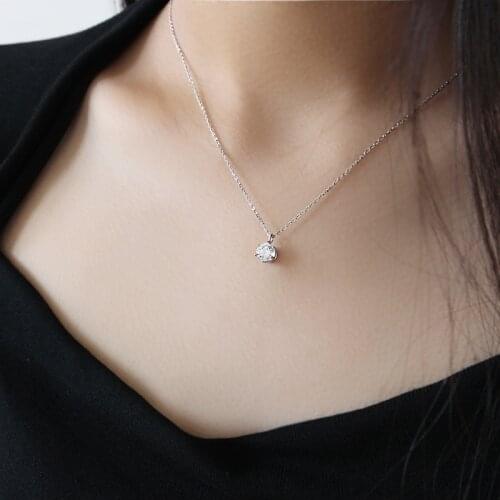Authentic S925 Sterling Silver Necklace 6MM Zircon ZC With Princess-cut Crystal Necklace Women Wedding Party Gift Fine D Short