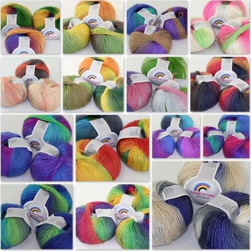 Sale Soft Cashmere Wool Colorful Rainbow Wrap Shawl DIY Hand Knit Yarn 3X50gr ball 524-yarn C