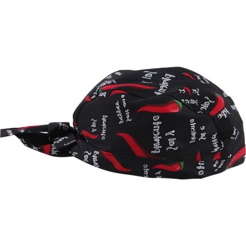 Adjustable Unisex Chef Cap Tie Back Hat Pirate Headwrap Bandana cuisine Kitchen Catering Waiter Baker Red Pepper Print