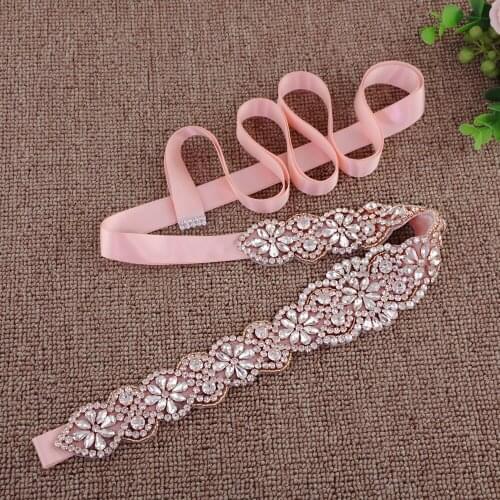 ZMS161B-RG Luxury Rose Gold Bridal Belt Wedding Rhinestone Beaded Belt Flowers for Dresses Bridal Ribbon Cummerbunds Romantic