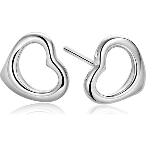 S925 Silver Plated Earring Openwork Heart Stud Earring For Women Wedding Gift Lady Girl Fashion Jewelry