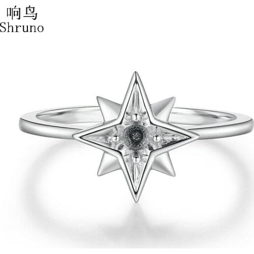 Shruno 3mm Round Cut Solid 10K White Gold Solitaire Semi Mount Engagement Ring Setting Star Ring Women Fine Jewelry