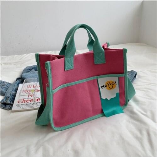 2021 Spring Summer New Candy Color Canvas Bag Color Matching Large Capacity Student Single Shoulder Messenger Female Bag