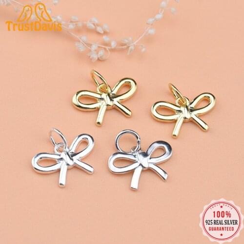 TrustDavis 2021 Fashion Real 925 Sterling Silver Sweet Bowknot Charm Pendant Handmade DIY Accessories Jewelry Wholesale HY090