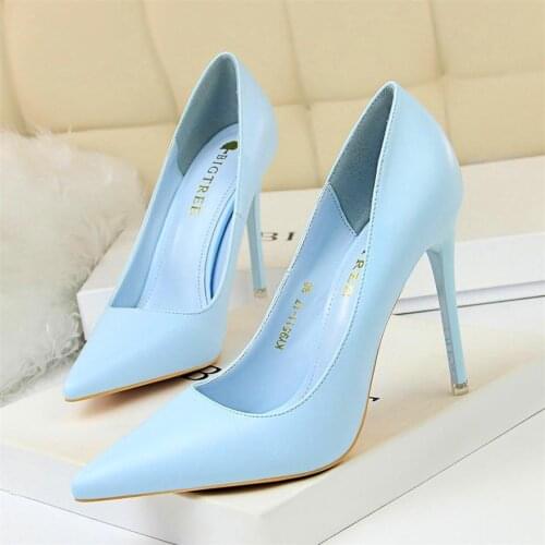 BIGTREE Soft Leather Shallow Fashion Womens High Heels Shoes Candy Colors Pointed Toe Women Pumps Show Thin Female Office Shoes