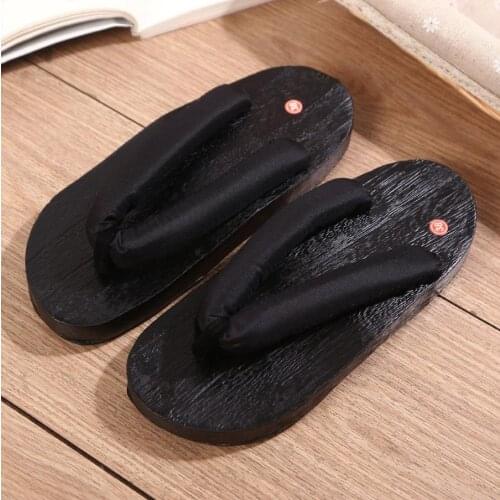 Japanese-style Flat-bottomed Mens Flat Slippers Summer Floral Wood Unisex Flip Flops Platform Mens Flat Slippers