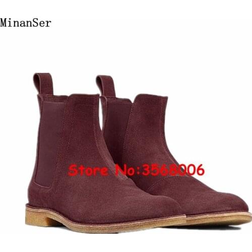 Wine Red Brown Black Gray Suede Slip-on Casual Outdoor Men Fashion Boots Leisure British Dance Shoes Spring Autumn Chelsea Boots